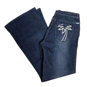 Y2K PacSun Lilu dark wash embroidered palm tree low rise stretch flare jeans 9 S